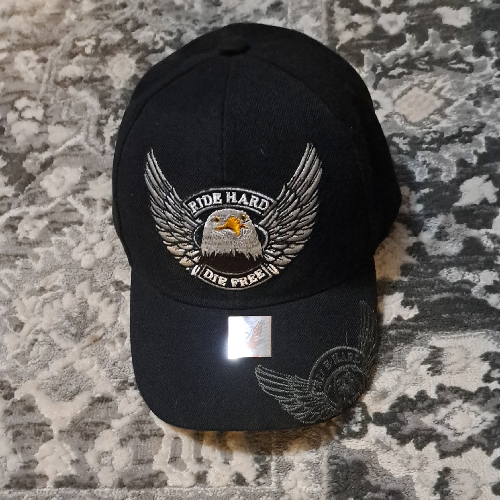 Ride Hard Embroidered Eagle Black Baseball Cap